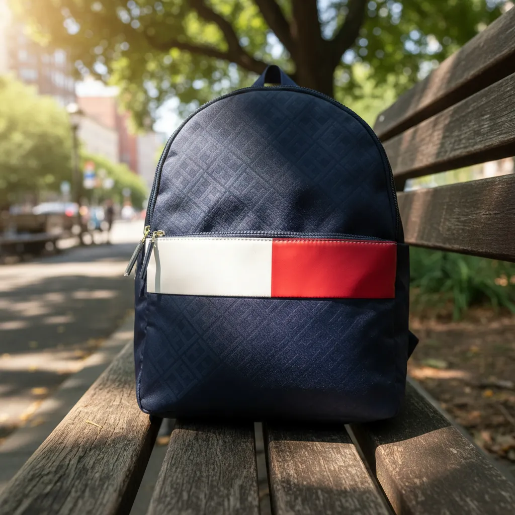 Mochila Tommy Hilfiger 36x30 cm Azul Listrada Original - Image 3