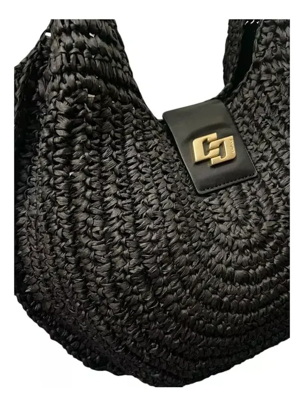 Bolsa Feminina Colcci Hobo Grande De Ombro Palha Preta - Imagem 5