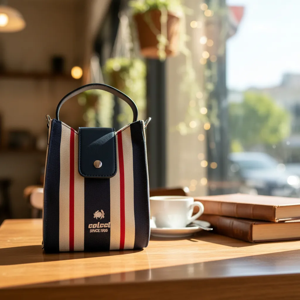 Bolsa Tote Colcci Feminina Listrada Azul Com Alça Curta - Imagem 2