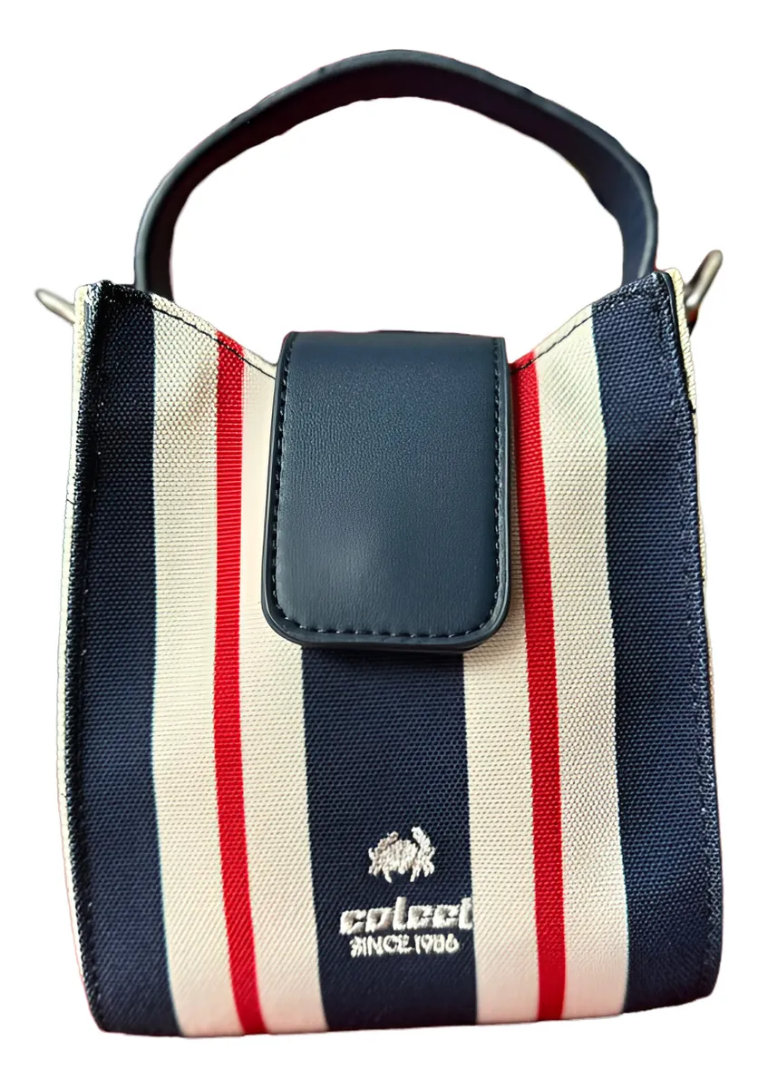 Bolsa Tote Colcci Feminina Listrada Azul Com Alça Curta - Imagem 4